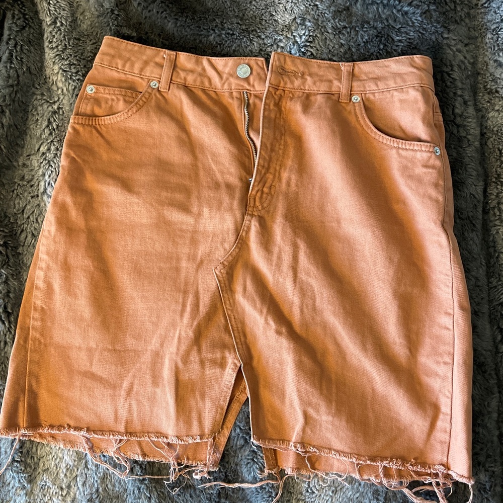 Burnt orange denim skirt